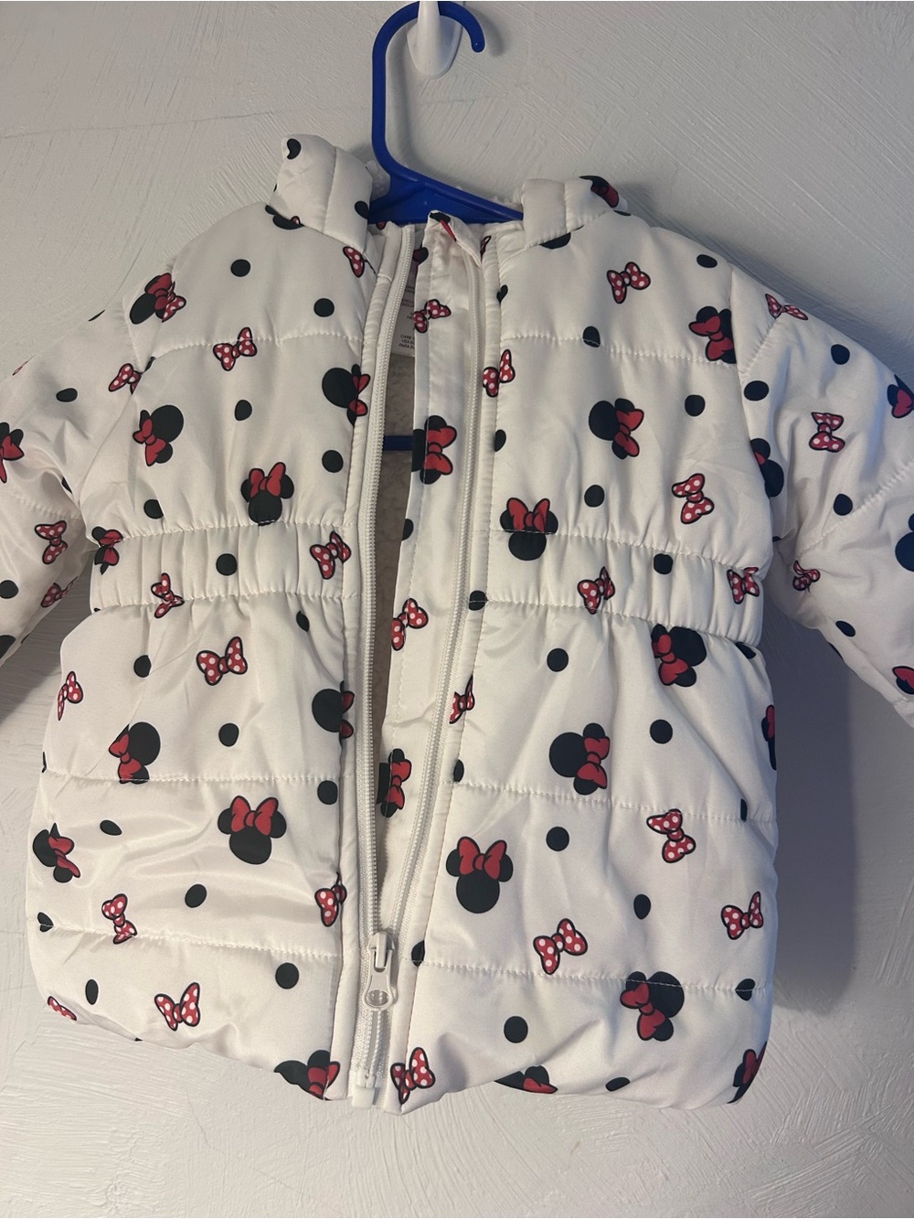 Girls' White Minnie Mouse Print Puffer Jacket 18M